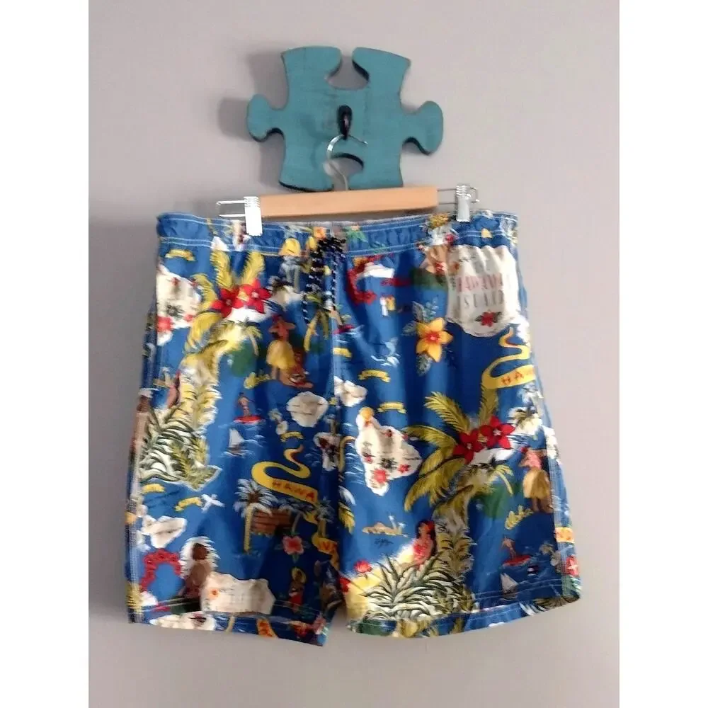 Tommy Hilfiger Men's Hawaiian Theme Swim Trunks Mesh Size XL beachy travelwear